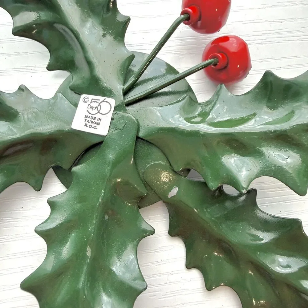Department 56 Metal Candle Holder Holly Berries 6in Christmas Holiday Green, L7